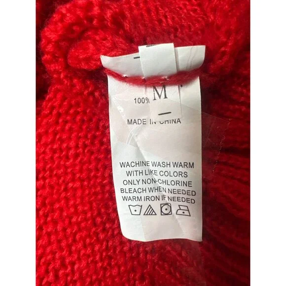 Misslook Womens Red V-Neck Knit Sweater Acrylic Long Sleeve Pullover Size M - Picture 5 of 8